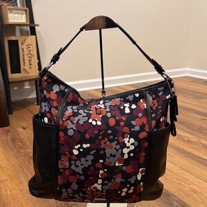 Coach Park Splatter Print Canvas & Black Leather Convertible Hobo Bag (F32893)